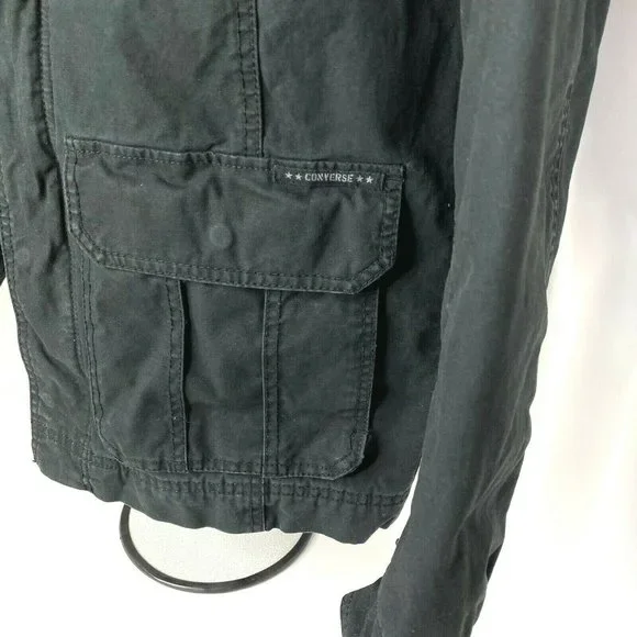 Converse One Star Black Jacket Quilted Lined Zip Snap Front Coat Size XS - Picture 4 of 10